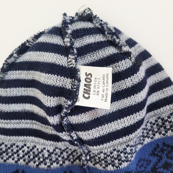 Blue Wool Beanie Toque for Winter, Knit Stripped Warm Christmas Hat - Picture 3 of 4